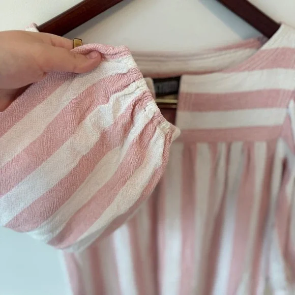 Vintage Tracy Feith Pink‎ White Striped Cotton Midi Dress Puff Sleeve Size 0 - Picture 6 of 9